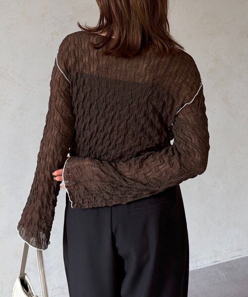 Thevon(ゼボン)の「メロー配色ウェーブシアーインナー(Tシャツ/カットソー・レディース・ブラウン/オフホワイト/ブラック・FREE)」の8枚目の写真