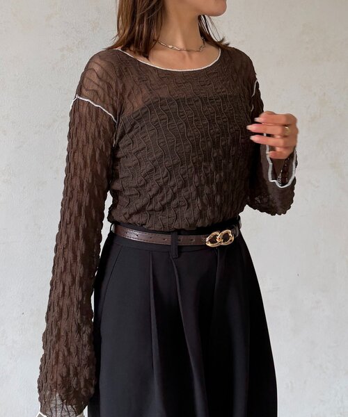 Thevon(ゼボン)の「メロー配色ウェーブシアーインナー(Tシャツ/カットソー・レディース・ブラウン/オフホワイト/ブラック・FREE)」の9枚目の写真
