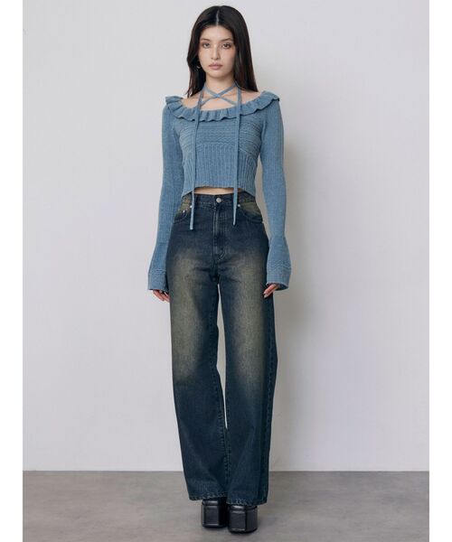 MURUA(ムルーア)の「ラメセミフレアワイドデニム 秋服(デニムパンツ・レディース・ブラック/パープル/ブルー・1/2)」の11枚目の写真