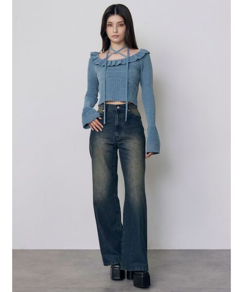 MURUA(ムルーア)の「ラメセミフレアワイドデニム 秋服(デニムパンツ・レディース・ブラック/パープル/ブルー・1/2)」の12枚目の写真