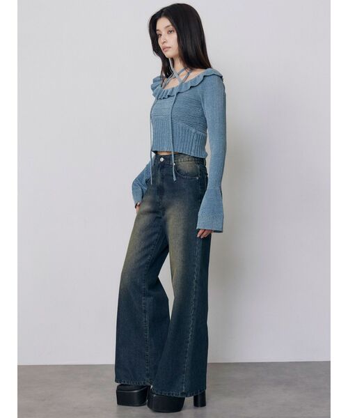 MURUA(ムルーア)の「ラメセミフレアワイドデニム 秋服(デニムパンツ・レディース・ブラック/パープル/ブルー・1/2)」の13枚目の写真