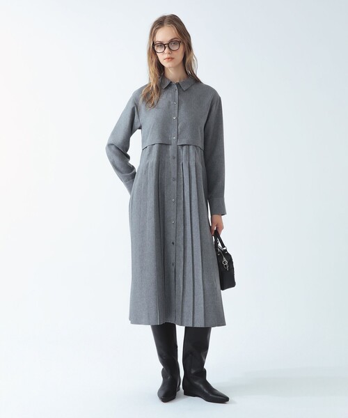 Ray BEAMS（レイビームス）の「プリーツ キリカエ シャツ ワンピース（ワンピース・レディース・シルバー/ブラック・ONE SIZE）」の3枚目の写真