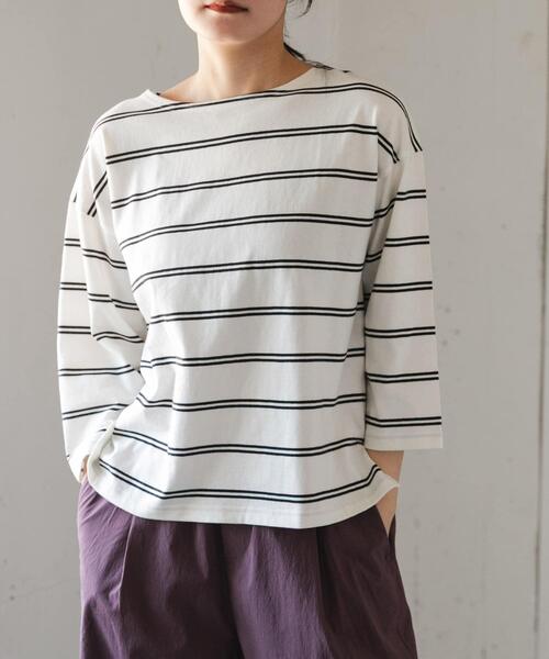 FORK&SPOON(フォークアンドスプーン)の「FORK&SPOON ワイド8分袖ボーダープルオーバー(Tシャツ/カットソー・レディース・アイボリー/グレー系その他/ホワイト系その他・1)」の3枚目の写真
