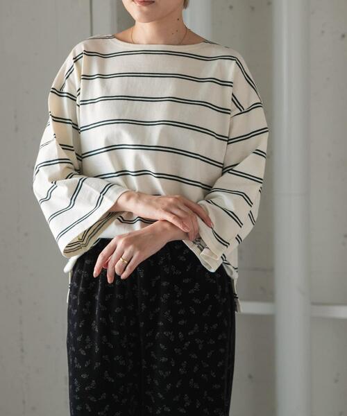 FORK&SPOON(フォークアンドスプーン)の「FORK&SPOON ワイド8分袖ボーダープルオーバー(Tシャツ/カットソー・レディース・アイボリー/グレー系その他/ホワイト系その他・1)」の4枚目の写真