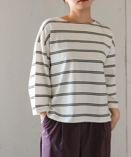 FORK&SPOON(フォークアンドスプーン)の「FORK&SPOON ワイド8分袖ボーダープルオーバー(Tシャツ/カットソー・レディース・アイボリー/グレー系その他/ホワイト系その他・1)」の7枚目の写真