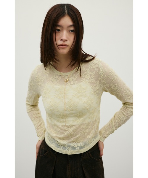 STYLEMIXER(スタイルミキサー)の「ジャガードレースカットトップ(Tシャツ/カットソー・レディース・ミント/ブラック/アイボリー・FREE)」の4枚目の写真