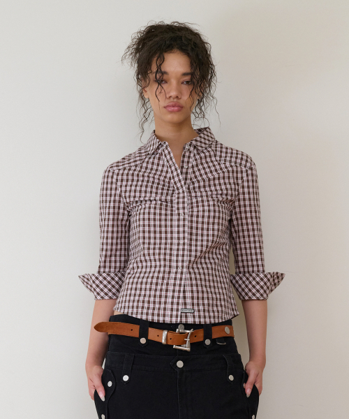 THEVINYLHOUSE(ザバイニルハウス)の「THREE-QUARTER SLEEVE SHIRTS (W) BROWN(シャツ/ブラウス・レディース・その他・SMALL/MEDIUM)」の1枚目の写真
