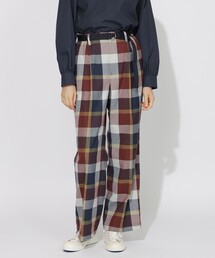 【ユニセックス】ベルト付きクレストブリッジチェックタックワイドチノパンツ