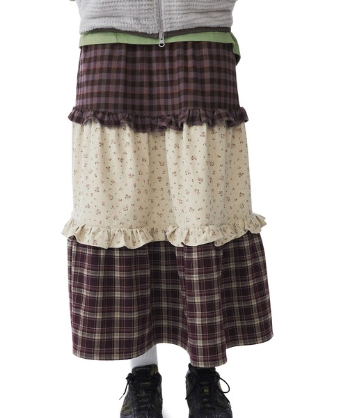 sunlovetour(サンラブツアー)の「W Frill Flannel Long Skirt(スカート・レディース・ネイビー/オリーブ/パープル・S/M)」の3枚目の写真