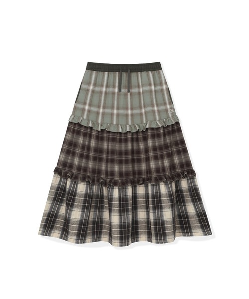 sunlovetour(サンラブツアー)の「W Frill Flannel Long Skirt(スカート・レディース・ネイビー/オリーブ/パープル・S/M)」の1枚目の写真