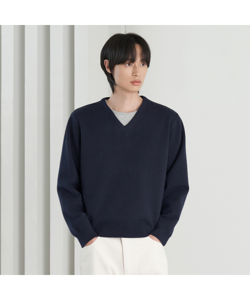 HYOJI（ヒョージ）の「26 FW ウォッシャブルソフトタッチ Vネック クロップドニット (5カラー)（ニット/セーター・メンズ・クリーム/ネイビー/レッド/チャコール/ブラック・M/L）」の4枚目の写真