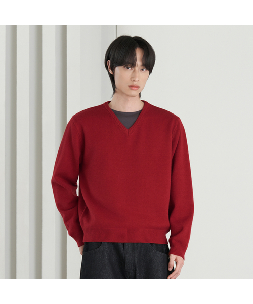HYOJI（ヒョージ）の「26 FW ウォッシャブルソフトタッチ Vネック クロップドニット (5カラー)（ニット/セーター・メンズ・クリーム/ネイビー/レッド/チャコール/ブラック・M/L）」の5枚目の写真