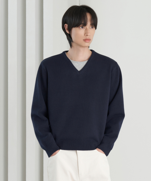 HYOJI（ヒョージ）の「26 FW ウォッシャブルソフトタッチ Vネック クロップドニット (5カラー)（ニット/セーター・メンズ・クリーム/ネイビー/レッド/チャコール/ブラック・M/L）」の6枚目の写真