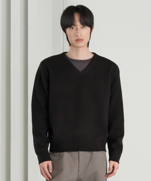 HYOJI（ヒョージ）の「26 FW ウォッシャブルソフトタッチ Vネック クロップドニット (5カラー)（ニット/セーター・メンズ・クリーム/ネイビー/レッド/チャコール/ブラック・M/L）」の7枚目の写真
