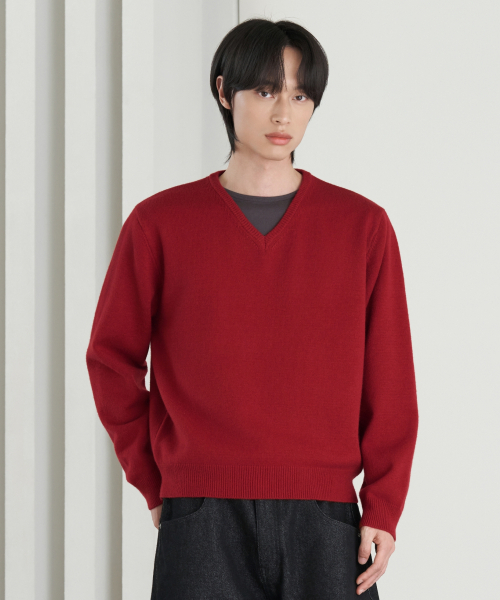 HYOJI（ヒョージ）の「26 FW ウォッシャブルソフトタッチ Vネック クロップドニット (5カラー)（ニット/セーター・メンズ・クリーム/ネイビー/レッド/チャコール/ブラック・M/L）」の8枚目の写真