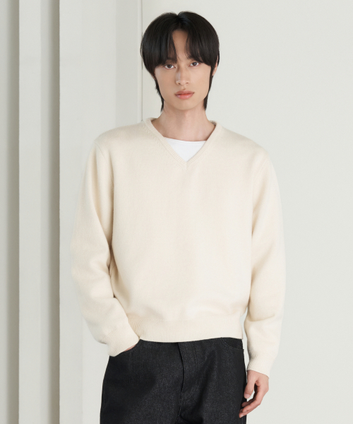 HYOJI（ヒョージ）の「26 FW ウォッシャブルソフトタッチ Vネック クロップドニット (5カラー)（ニット/セーター・メンズ・クリーム/ネイビー/レッド/チャコール/ブラック・M/L）」の9枚目の写真