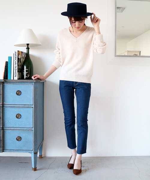 N.（N. Natural Beauty Basic）（エヌエヌナチュラルビューティーベーシック）の「フリンジスキニーデニム 「地味にスゴイ！校閲ガール・河野悦子」3話 10/19放送　本田翼さん着用（デニムパンツ・レディース・ブラック/ブルー/ネイビー・SMALL/MEDIUM）」の16枚目の写真