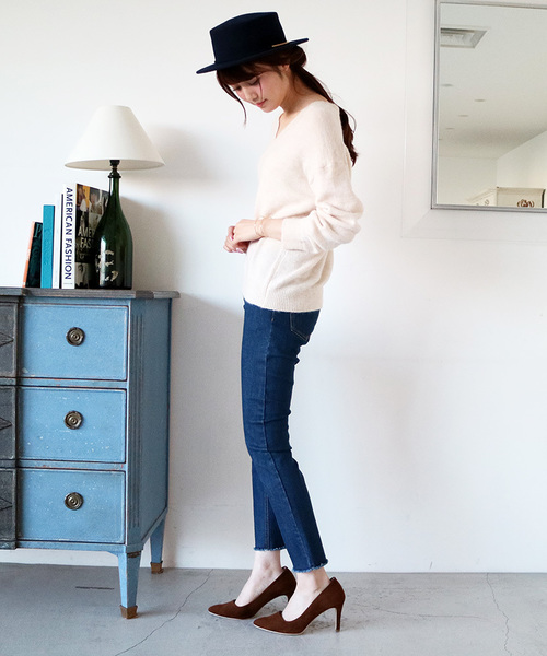 N.（N. Natural Beauty Basic）（エヌエヌナチュラルビューティーベーシック）の「フリンジスキニーデニム 「地味にスゴイ！校閲ガール・河野悦子」3話 10/19放送　本田翼さん着用（デニムパンツ・レディース・ブラック/ブルー/ネイビー・SMALL/MEDIUM）」の18枚目の写真