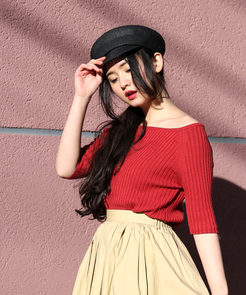 Denime（ドゥニーム）の「オフショル5分袖リブニット（ニット/セーター・レディース・ブルー系その他/レッド/ブラック系その他5・FREE）」の3枚目の写真