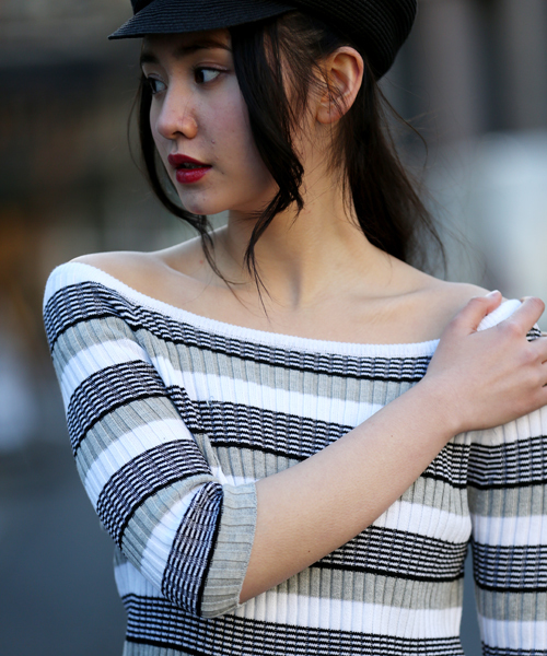 Denime（ドゥニーム）の「オフショル5分袖リブニット（ニット/セーター・レディース・ブルー系その他/レッド/ブラック系その他5・FREE）」の6枚目の写真