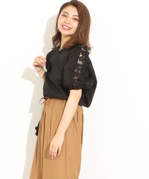 natural couture（ナチュラルクチュール）の「袖透かしレースBL（シャツ/ブラウス・レディース・レッド/ストライプ/アイボリー/ブラック・FREE）」の19枚目の写真