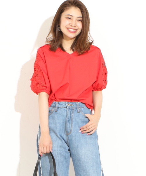 natural couture（ナチュラルクチュール）の「袖透かしレースBL（シャツ/ブラウス・レディース・レッド/ストライプ/アイボリー/ブラック・FREE）」の22枚目の写真