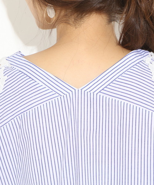natural couture（ナチュラルクチュール）の「袖透かしレースBL（シャツ/ブラウス・レディース・レッド/ストライプ/アイボリー/ブラック・FREE）」の18枚目の写真