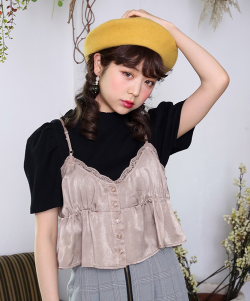 one after another NICE CLAUP（ワンアフターアナザーナイスクラップ）の「サテンドットピスチェ（Tシャツ/カットソー・レディース・パープル/ベージュ/ブラック・FREE）」の3枚目の写真