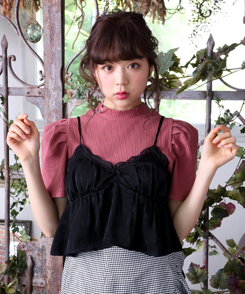 one after another NICE CLAUP（ワンアフターアナザーナイスクラップ）の「サテンドットピスチェ（Tシャツ/カットソー・レディース・パープル/ベージュ/ブラック・FREE）」の2枚目の写真