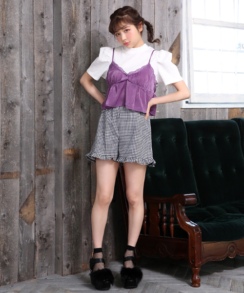 one after another NICE CLAUP（ワンアフターアナザーナイスクラップ）の「サテンドットピスチェ（Tシャツ/カットソー・レディース・パープル/ベージュ/ブラック・FREE）」の14枚目の写真