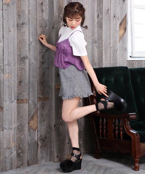 one after another NICE CLAUP（ワンアフターアナザーナイスクラップ）の「サテンドットピスチェ（Tシャツ/カットソー・レディース・パープル/ベージュ/ブラック・FREE）」の15枚目の写真