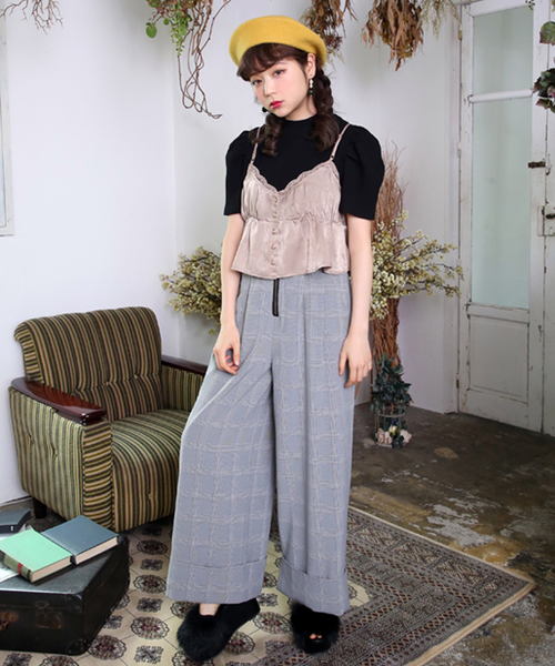 one after another NICE CLAUP（ワンアフターアナザーナイスクラップ）の「サテンドットピスチェ（Tシャツ/カットソー・レディース・パープル/ベージュ/ブラック・FREE）」の18枚目の写真