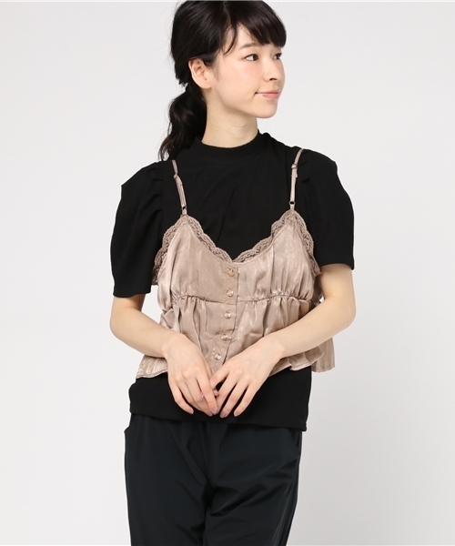 one after another NICE CLAUP（ワンアフターアナザーナイスクラップ）の「サテンドットピスチェ（Tシャツ/カットソー・レディース・パープル/ベージュ/ブラック・FREE）」の4枚目の写真