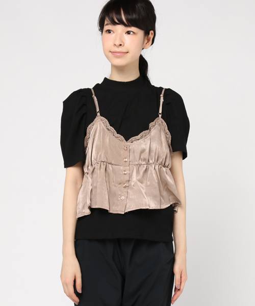 one after another NICE CLAUP（ワンアフターアナザーナイスクラップ）の「サテンドットピスチェ（Tシャツ/カットソー・レディース・パープル/ベージュ/ブラック・FREE）」の5枚目の写真