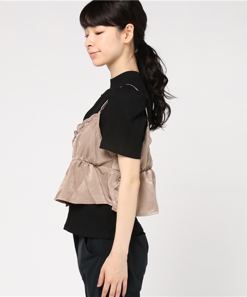 one after another NICE CLAUP（ワンアフターアナザーナイスクラップ）の「サテンドットピスチェ（Tシャツ/カットソー・レディース・パープル/ベージュ/ブラック・FREE）」の6枚目の写真