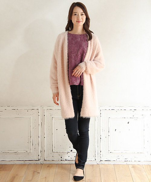 パスザバトン✖️yonetomi ロングカーディガン ピンク 羽織り セール】【洗える！】LONG AJISAI ロングカーディガン（カーディガン