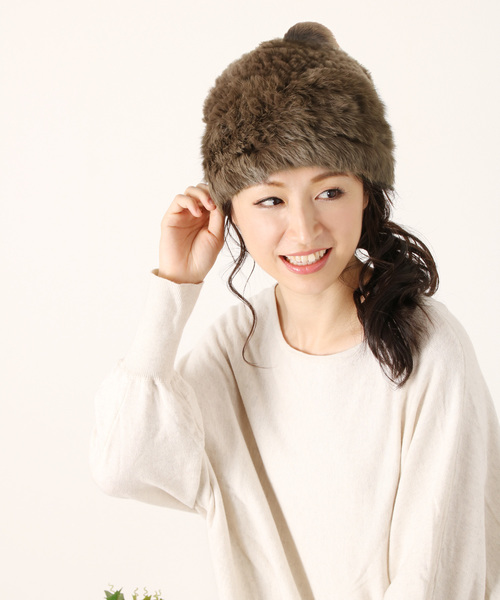 セール 帽子 Sankyo ラビットファーニット帽 ニットキャップ ビーニー Sankyo Shokai サンキョウショウカイ のファッション