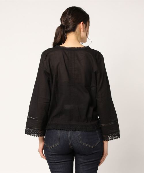 LOWRYS FARM（ローリーズファーム）の「Ａレースマエアキブラウス　785946 （シャツ/ブラウス・レディース・ブラック/オフホワイト・LARGE/MEDIUM）」の4枚目の写真