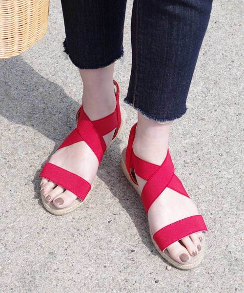 AmiAmi（アミアミ）の「ゴムストラップジュートウエッジソールクロスサンダル（サンダル・レディース・レッド/ネイビー/ピンク/キャメル/ブラック/ベージュ/モカ/オレンジ/レッド系その他/チョコ・M/S/3L/L/SS/LL）」の9枚目の写真