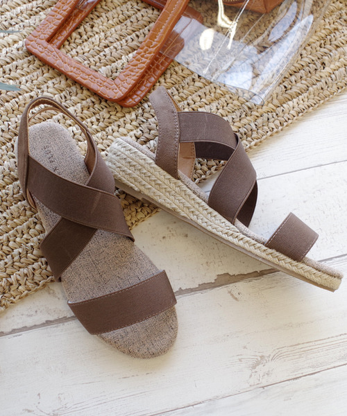 AmiAmi（アミアミ）の「ゴムストラップジュートウエッジソールクロスサンダル（サンダル・レディース・レッド/ネイビー/ピンク/キャメル/ブラック/ベージュ/モカ/オレンジ/レッド系その他/チョコ・M/S/3L/L/SS/LL）」の11枚目の写真