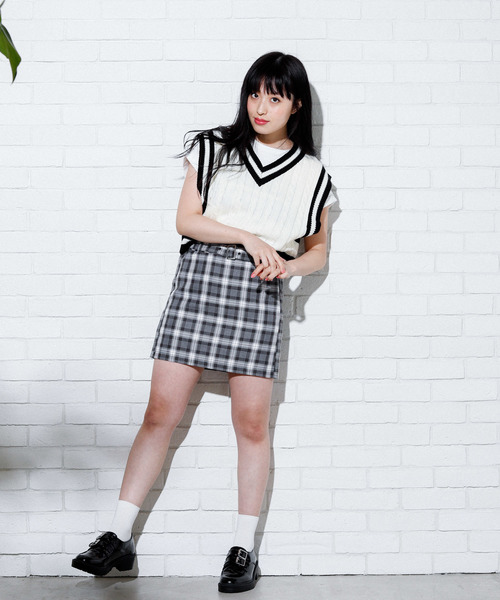 WEGO（ウィゴー）の「WEGO/ベルトチェックスカパン（スカート・レディース・グレー系その他/ベージュ系その他/パープル系その他/イエロー系その他・FREE）」の18枚目の写真