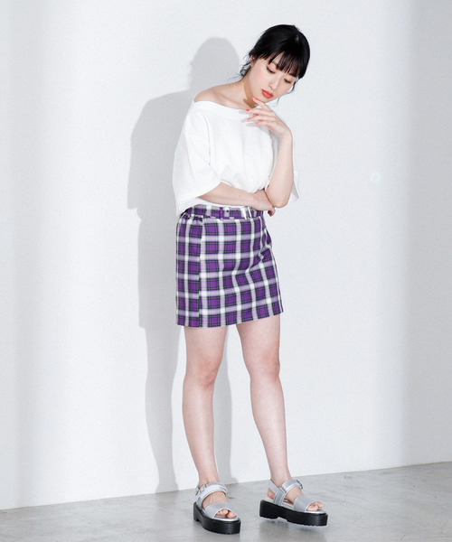 WEGO（ウィゴー）の「WEGO/ベルトチェックスカパン（スカート・レディース・グレー系その他/ベージュ系その他/パープル系その他/イエロー系その他・FREE）」の14枚目の写真