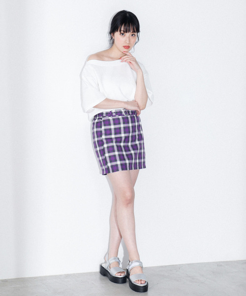 WEGO（ウィゴー）の「WEGO/ベルトチェックスカパン（スカート・レディース・グレー系その他/ベージュ系その他/パープル系その他/イエロー系その他・FREE）」の9枚目の写真