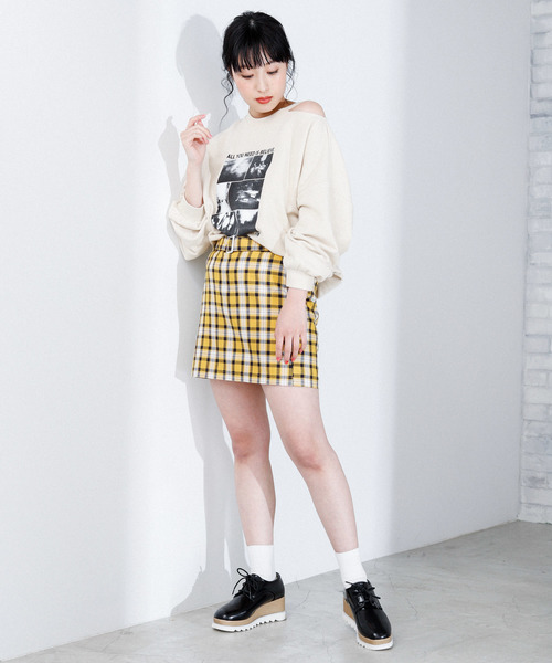 WEGO（ウィゴー）の「WEGO/ベルトチェックスカパン（スカート・レディース・グレー系その他/ベージュ系その他/パープル系その他/イエロー系その他・FREE）」の8枚目の写真