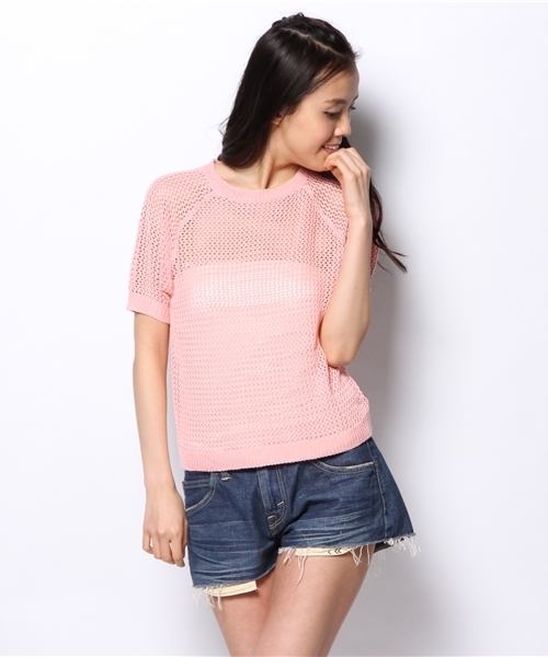 WEGO（ウィゴー）の「WEGO/メッシュ編み半袖ニット（ニット/セーター・レディース・オフホワイト/グリーン系その他/ライトイエロー/ライトピンク・FREE）」の16枚目の写真