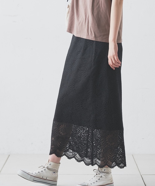 natural couture(ナチュラルクチュール)の「大花レース大人フレアスカート(スカート・レディース・ブラック/オフホワイト/ミント・FREE)」の3枚目の写真