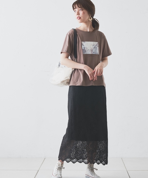 natural couture(ナチュラルクチュール)の「大花レース大人フレアスカート(スカート・レディース・ブラック/オフホワイト/ミント・FREE)」の6枚目の写真