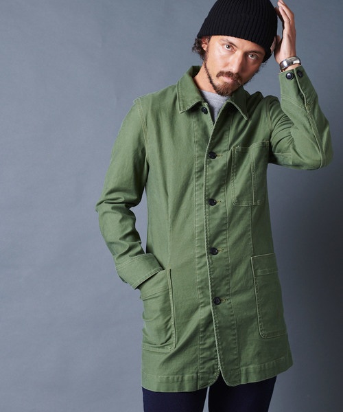 Magine（マージン）の「SULFUR STRETCH BACKSATIN WORK COAT：サルファーストレッチ バックサテン ワークコート（ステンカラーコート・メンズ・ブラック/ベージュ/オリーブ・44/46/48）」の3枚目の写真