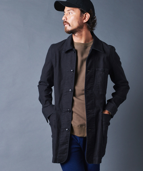 Magine（マージン）の「SULFUR STRETCH BACKSATIN WORK COAT：サルファーストレッチ バックサテン ワークコート（ステンカラーコート・メンズ・ブラック/ベージュ/オリーブ・44/46/48）」の16枚目の写真