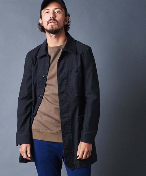 Magine（マージン）の「SULFUR STRETCH BACKSATIN WORK COAT：サルファーストレッチ バックサテン ワークコート（ステンカラーコート・メンズ・ブラック/ベージュ/オリーブ・44/46/48）」の4枚目の写真